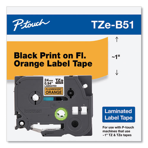 Brother P-Touch Tz Standard Adhesive Laminated Labeling Tape 1"x16.4 Ft Black On Fluorescent Orange