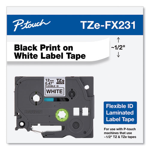 Brother P-Touch Flexible Id Tape 0.47"x26.2 Ft Black On White