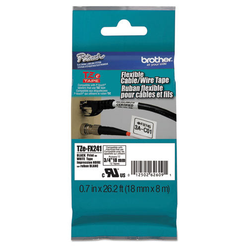 Brother P-Touch Tze Flexible Tape Cartridge For P-touch Labelers 0.7"x26.2 Ft Black On White