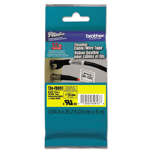 Brother P-Touch Tze Flexible Tape Cartridge For P-touch Labelers 0.94"x26.2 Ft Black On Yellow