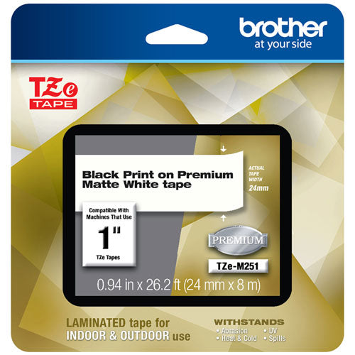 Brother Tze Premium Laminated Tape 0.94"x26.2 Ft Black On White