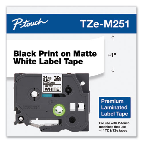 Brother Tze Premium Laminated Tape 0.94"x26.2 Ft Black On White