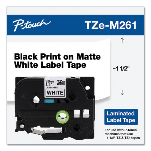 Brother P-Touch Tze Standard Adhesive Laminated Labeling Tape 1.4"x26.2 Ft Black On Matte White