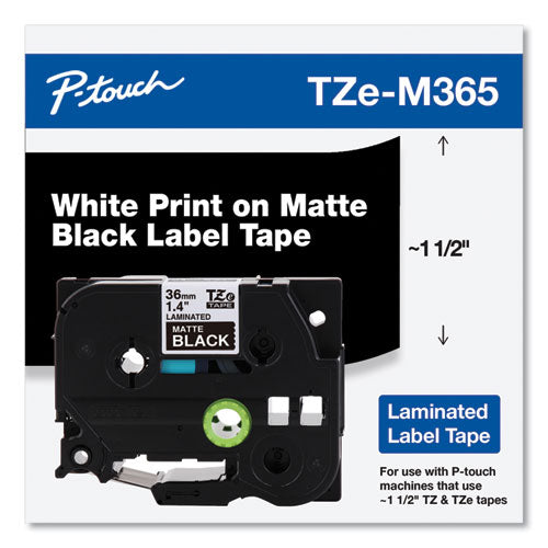 Brother P-Touch Tze Standard Adhesive Laminated Labeling Tape 1.4"x26.2 Ft White On Matte Black