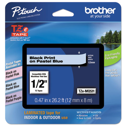 Brother P-Touch Tz Standard Adhesive Laminated Labeling Tape 0.47"x26.2 Ft Pastel Blue