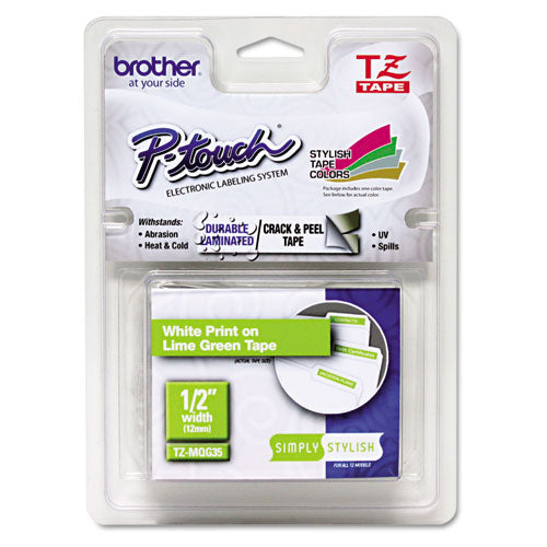 Brother P-Touch Tz Standard Adhesive Laminated Labeling Tape 0.47"x16.4 Ft White/lime Green