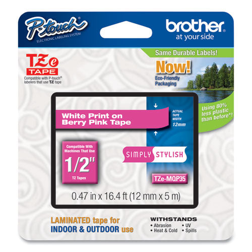 Brother P-Touch Tz Standard Adhesive Laminated Labeling Tape 0.47"x16.4 Ft White/berry Pink