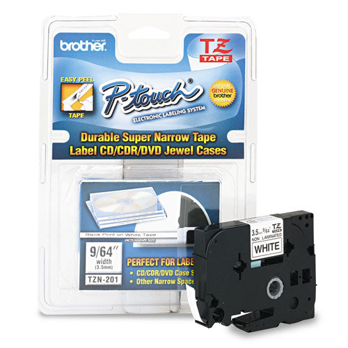 Brother P-Touch Tz Super-narrow Non-laminated Tape For P-touch Labeler 0.13"x26.2 Ft Black On White