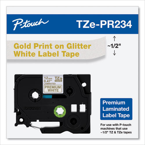 Brother Tze Premium Laminated Tape 0.94"x26.2 Ft Gold On White