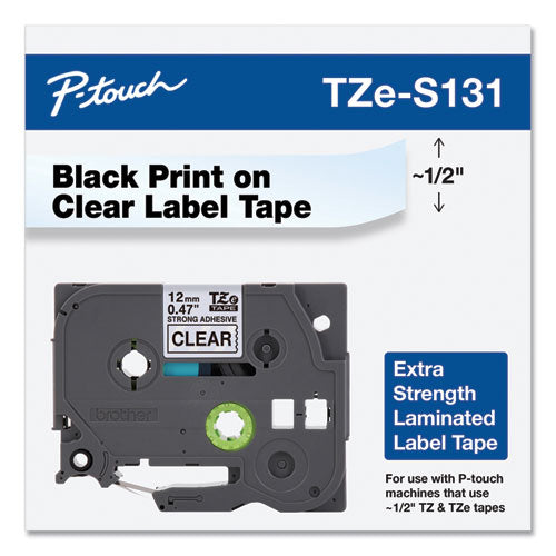 Brother P-Touch Tze Extra-strength Adhesive Laminated Labeling Tape 0.47"x26.2 Ft Black On Clear