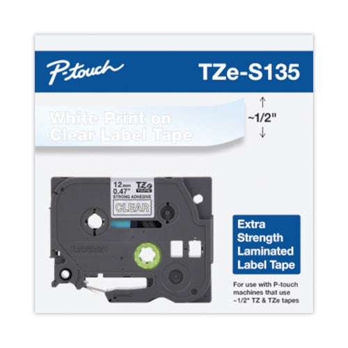 Brother P-Touch Tz Extra-strength Adhesive Laminated Labeling Tape 0.47"x26.2 Ft White On Clear