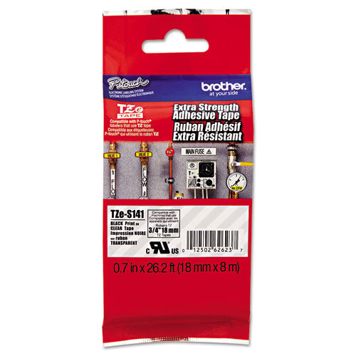 Brother P-Touch Tze Extra-strength Adhesive Laminated Labeling Tape 0.7"x26.2 Ft Black On Clear