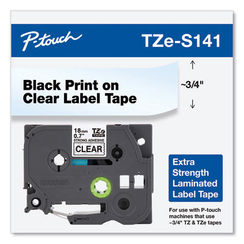 Brother P-Touch Tze Extra-strength Adhesive Laminated Labeling Tape 0.7"x26.2 Ft Black On Clear