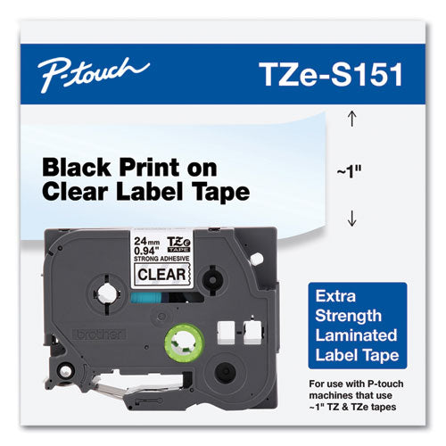 Brother P-Touch Tze Extra-strength Adhesive Laminated Labeling Tape 0.94"x26.2 Ft Black On Clear