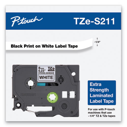 Brother P-Touch Tze Extra-strength Adhesive Laminated Labeling Tape 0.23"x26.2 Ft Black On White