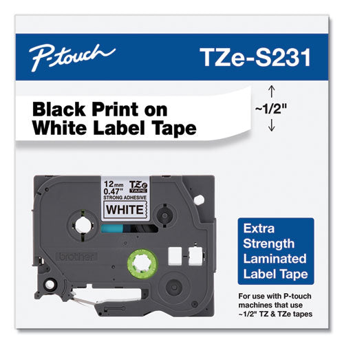 Brother P-Touch Tze Extra-strength Adhesive Laminated Labeling Tape 0.47"x26.2 Ft Black On White