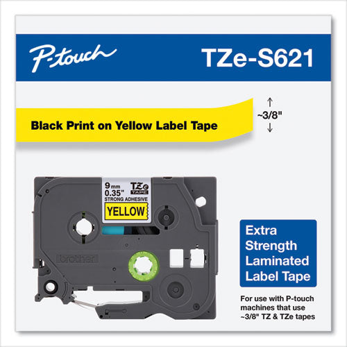 Brother P-Touch Tze Extra-strength Adhesive Laminated Labeling Tape 0.35"x26.2 Ft Black On Yellow