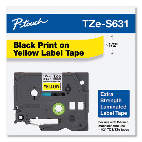 Brother P-Touch Tze Extra-strength Adhesive Laminated Labeling Tape 0.47"x26.2 Ft Black On Yellow