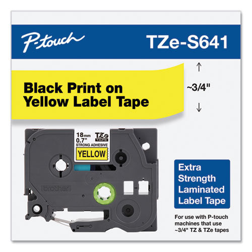 Brother P-Touch Tze Extra-strength Adhesive Laminated Labeling Tape 0.7"x26.2 Ft Black On Yellow