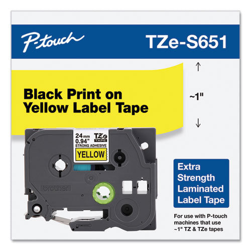 Brother P-Touch Tze Extra-strength Adhesive Laminated Labeling Tape 0.94"x26.2 Ft Black On Yellow