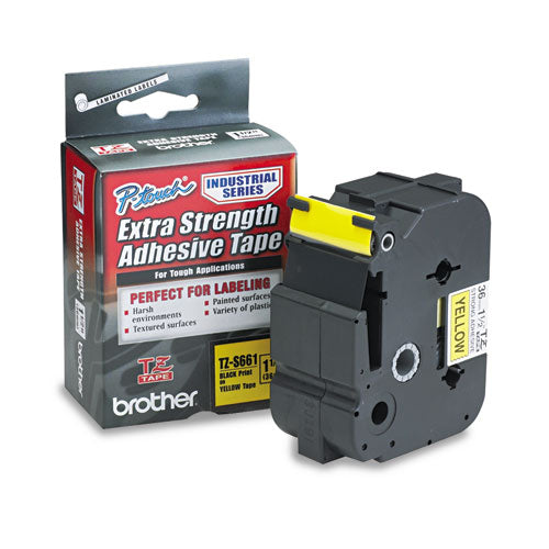 Brother P-Touch Tz Extra-strength Adhesive Laminated Labeling Tape 1.4"x26.2 Ft Black On Yellow