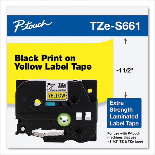 Brother P-Touch Tz Extra-strength Adhesive Laminated Labeling Tape 1.4"x26.2 Ft Black On Yellow