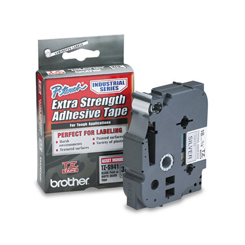 Brother P-Touch Tz Extra-strength Adhesive Laminated Labeling Tape 0.7"x26.2 Ft Black On Matte Silver