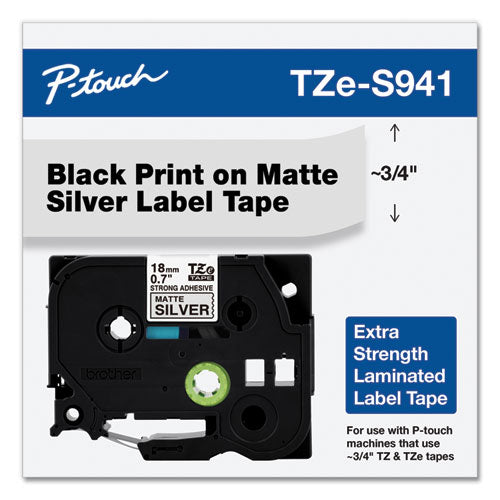 Brother P-Touch Tz Extra-strength Adhesive Laminated Labeling Tape 0.7"x26.2 Ft Black On Matte Silver