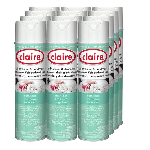 Claire Aerosol Air Freshener And Deodorizer Fresh Linen 10 Oz Aerosol Spray 12 Cans