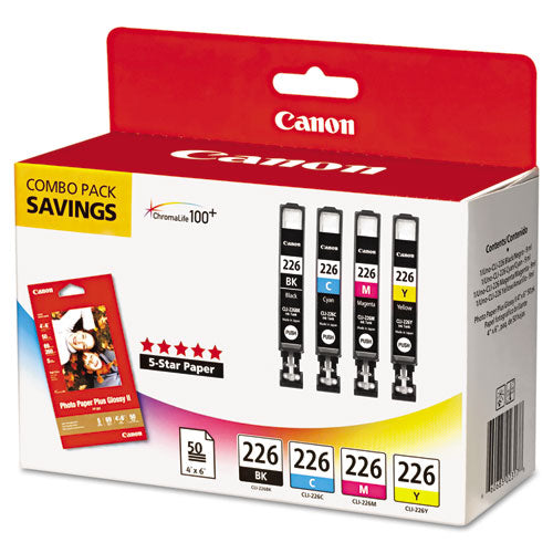 Canon 4546b007 (cli-226) Chromalife100+ Ink/paper Combo Black/cyan/magenta/yellow