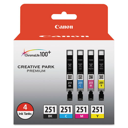 Canon 6513b004 (cli-251) Chromalife100+ Ink Black/cyan/magenta/yellow 4/pack