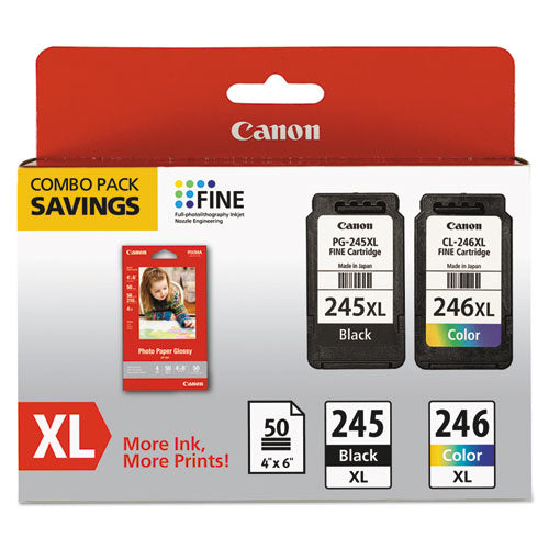 Canon 8278b005 (pg-245xl/cl-246xl) Ink/paper Combo 180/300 Page-yield Black/tri-color