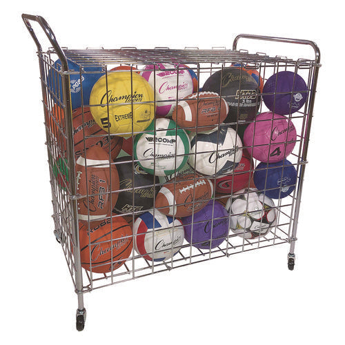 Champion Sports Portable Lockable Ball Locker Metal 176 Lb Capacity 24x39x40 Chrome