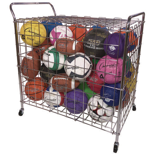 Champion Sports Portable Lockable Ball Locker Metal 176 Lb Capacity 24x39x40 Chrome