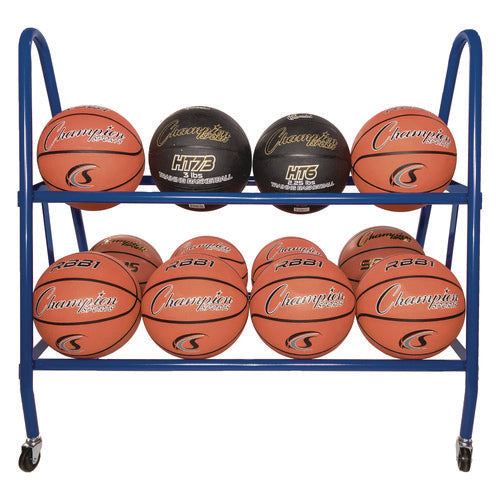 Champion Sports Heavy-duty Deluxe Ball Cart Metal 132 Lb Capacity 17.5x38x35.75 Blue