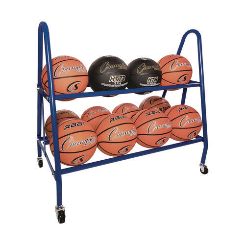 Champion Sports Heavy-duty Deluxe Ball Cart Metal 132 Lb Capacity 17.5x38x35.75 Blue