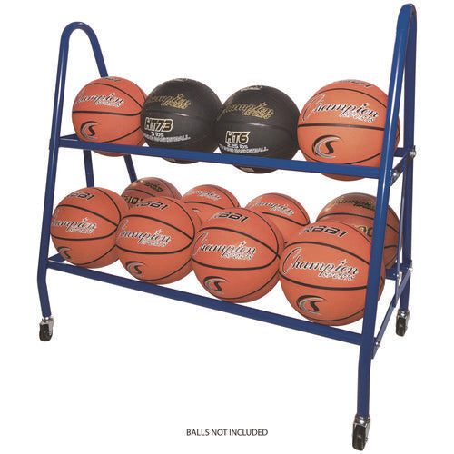 Champion Sports Heavy-duty Deluxe Ball Cart Metal 132 Lb Capacity 17.5x38x35.75 Blue