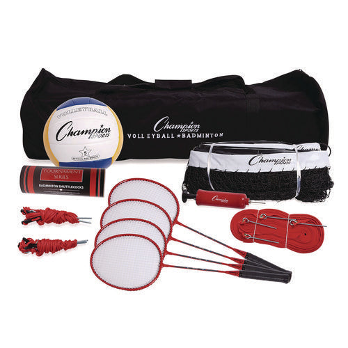 Champion Sports Deluxe Volleyball/badminton Tournament Set (4) Rackets/(2) Shuttlecocks/(2) Birdies/net/pump/volleyball