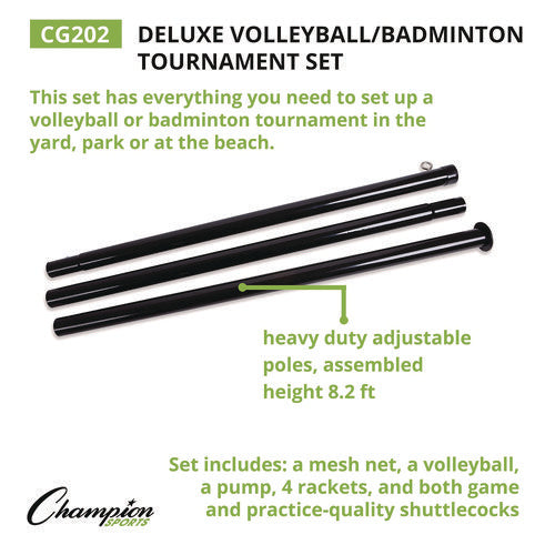 Champion Sports Deluxe Volleyball/badminton Tournament Set (4) Rackets/(2) Shuttlecocks/(2) Birdies/net/pump/volleyball