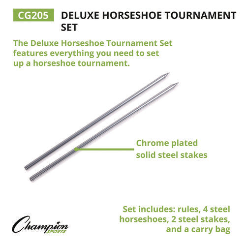 Champion Sports Deluxe Horseshoe Tournament Set 4 Horseshoes/2 Stakes/carry Bag/rule Sheet