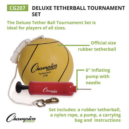 Champion Sports Deluxe Tetherball Tournament Set Ball/24" Telescopic Poles/102" Cord/carry Case/pump/needle
