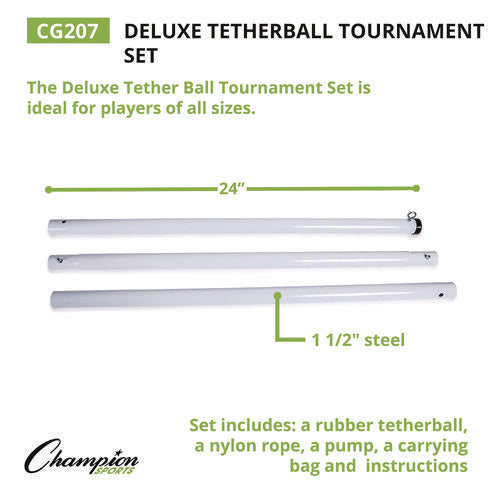 Champion Sports Deluxe Tetherball Tournament Set Ball/24" Telescopic Poles/102" Cord/carry Case/pump/needle