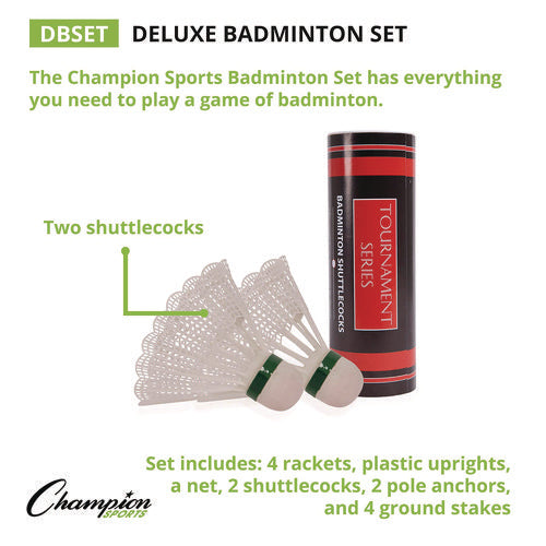 Champion Sports Deluxe Badminton Set 20 Ft Net With 4 Rackets 2 Shuttlecocks