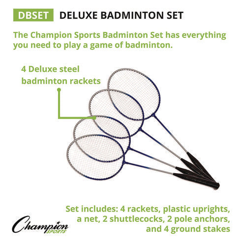 Champion Sports Deluxe Badminton Set 20 Ft Net With 4 Rackets 2 Shuttlecocks