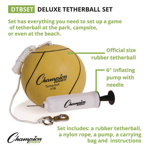 Champion Sports Deluxe Tether Ball Set Tetherball/102" Cord/(4) 24" Telescoping Poles/carry Bag/pump With Needle