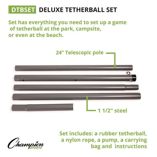 Champion Sports Deluxe Tether Ball Set Tetherball/102" Cord/(4) 24" Telescoping Poles/carry Bag/pump With Needle