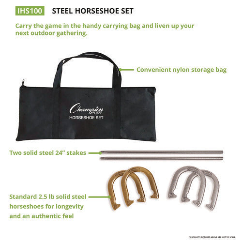 Champion Sports Steel Horseshoe Set (4) Horseshoes/(2) 24" Stakes/nylon Carry Bag