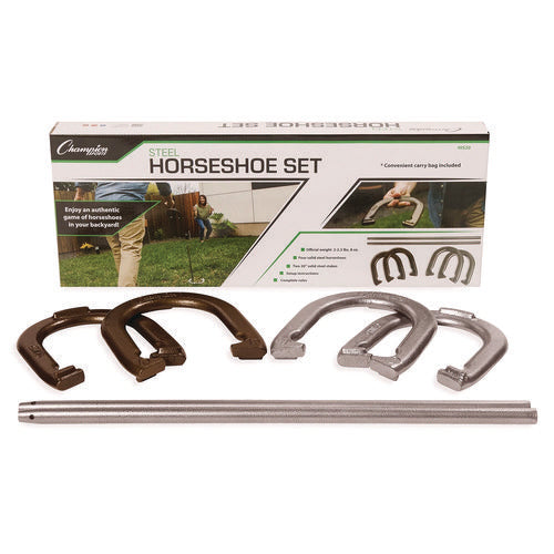 Champion Sports Steel Horseshoe Set (4) Horseshoes/(2) 20" Stakes/nylon Carry Bag