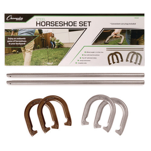 Champion Sports Steel Horseshoe Set (4) Horseshoes/(2) 20" Stakes/nylon Carry Bag
