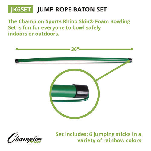 Champion Sports Jump Rope Baton Set 32" Assorted Colors 6 Batons/set